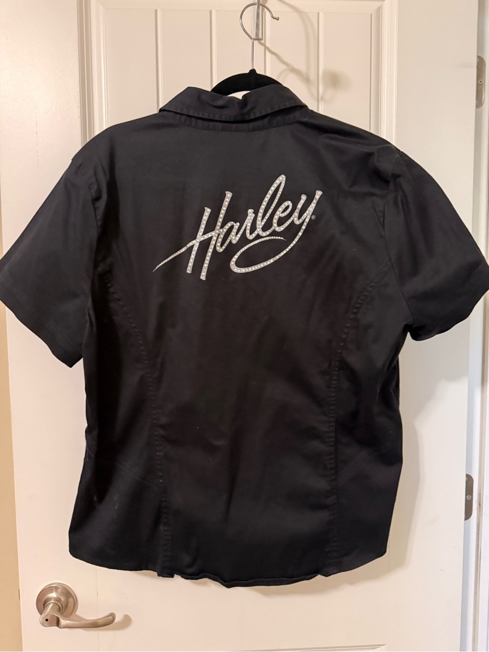Harley-Davidson Black Shirt zip up shirt with rhinestone details. - Picture 2 of 4